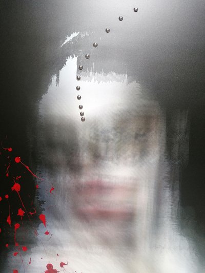 Abstract gezicht met rode druipsels door Stefano Mazzolini