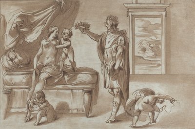 Mars biedt een bloemenkrans aan Venus aan, 1760-90 door Stefano Mulinari