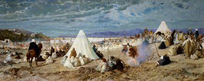 Viering van Mohammed in Tanger, schilderij door Stefano Ussi (1822-1901), 48,5x117,5 cm door Stefano Ussi