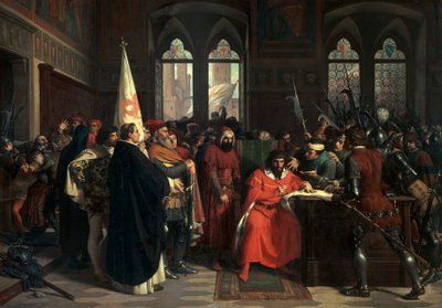De verdrijving van Gautier VI van Brienne, hertog van Athene in 1343 door Stefano Ussi