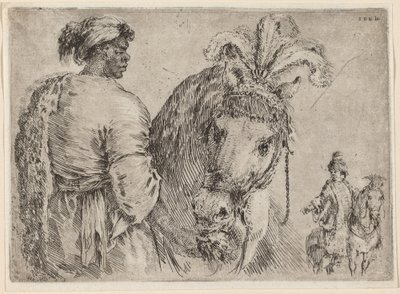 Een zwarte man die een paard voedt, waarschijnlijk 1662 door Stefano della Bella