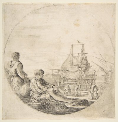 Een zittende witte matroos, een staande zwarte matroos, ca. 1660 door Stefano della Bella