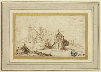 Een Toscaanse galei en andere schepen bij de kust door Stefano della Bella
