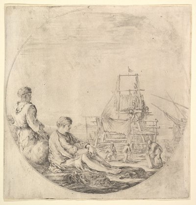 Een zwarte zeeman staand naar links, in profiel naar rechts, een witte zeeman zittend..., ca. 1658-63 door Stefano della Bella