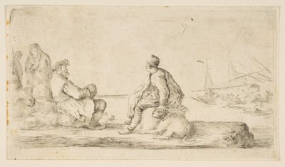 Een jonge zeeman en een oude man zittend bij de zee, 17e eeuw door Stefano della Bella