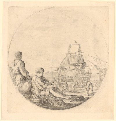Afrikaanse en Europese matrozen bij een schip door Stefano della Bella