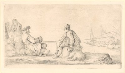 Een oude en een jonge matroos zitten aan de kust door Stefano della Bella