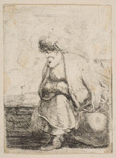 Een Oude Turk Zittend op een Steen door Stefano della Bella