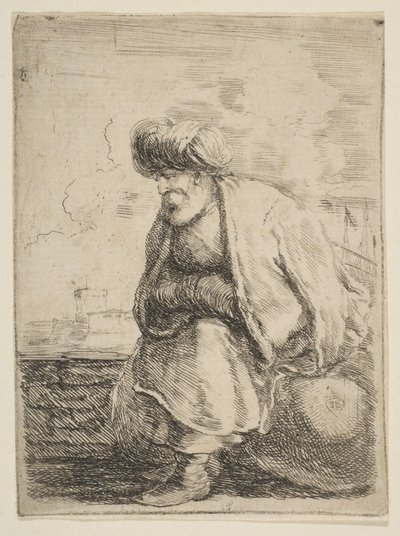 Een oude Turk zittend op een steen, ca. 1662 door Stefano della Bella