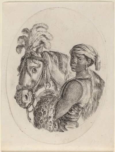 Zwarte Knecht met een Arabisch Paard door Stefano della Bella