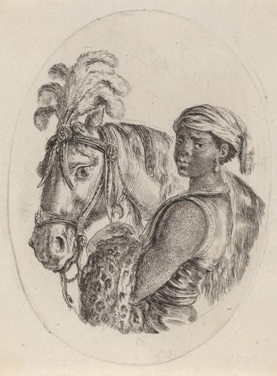 Zwarte stalknecht met een Arabisch paard, 1649-1650 door Stefano della Bella