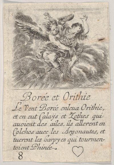 Boreas en Orithyia, uit Spel van Mythologie Jeu de la Mythologie, 1644 door Stefano della Bella