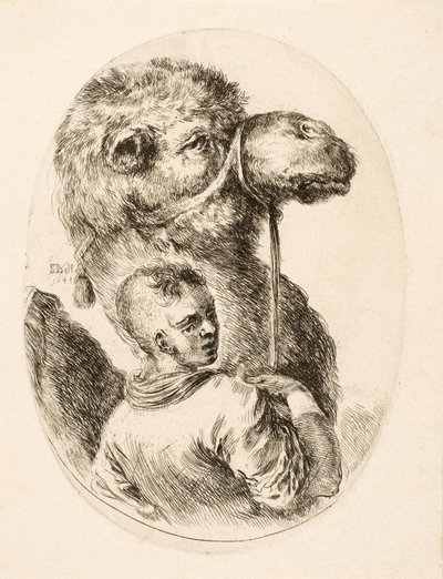 Jongen die een kameel bij het hoofdstel houdt, uit Plusieurs Têtes Coiffées à la Persienne, pub. c. 1650 door Stefano della Bella