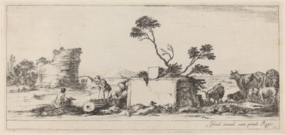Campagna Scene met kunstenaar die schetst, in of voor 1647 door Stefano della Bella