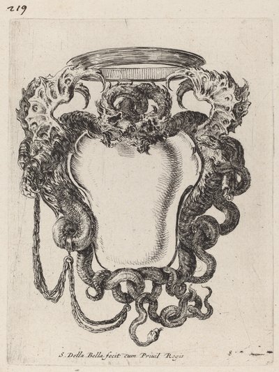 Cartouche geflankeerd door draken door Stefano della Bella