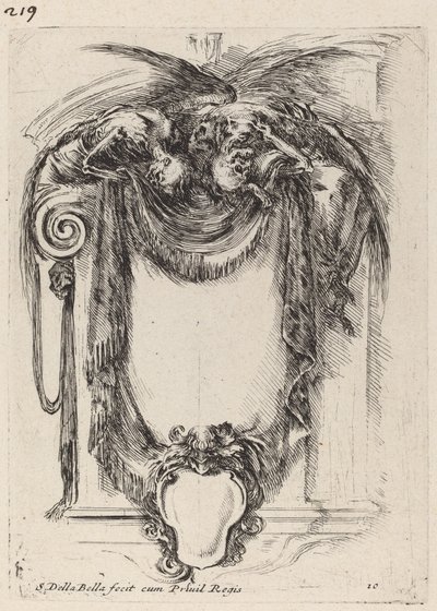 Cartouche opgehangen aan lijken door Stefano della Bella