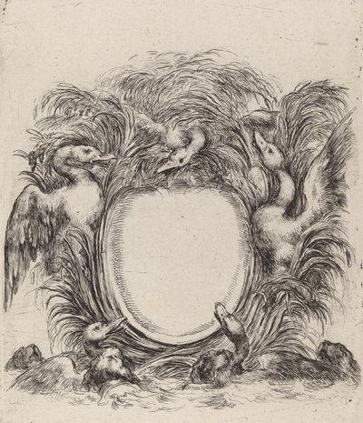 Cartouche met eenden en honden, 1647 door Stefano della Bella