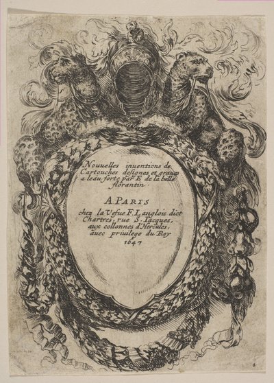 Cartouche met Titel: Nouvelles inventions de Cartouches, 1647 door Stefano della Bella