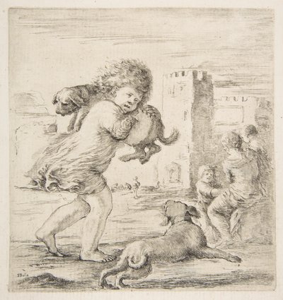 Kind dat een puppy op zijn schouder draagt, ca. 1662 door Stefano della Bella