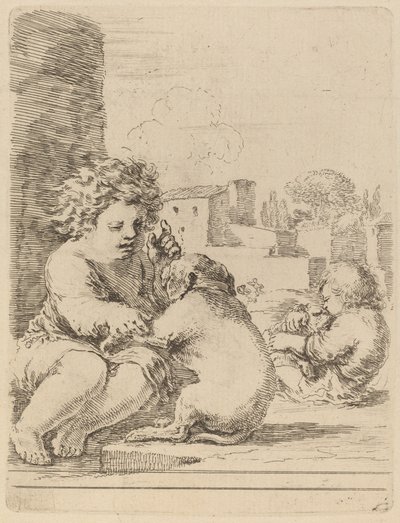 Kind dat met een hond speelt door Stefano della Bella