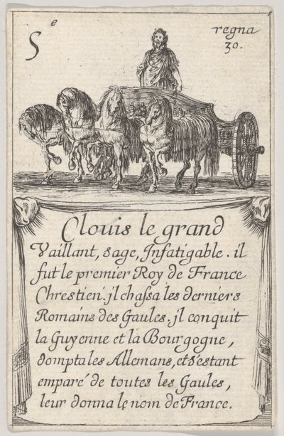 Clovis de Grote Dapper, wijs..., uit Spel van de Koningen van Frankrijk Jeu des Rois de F... door Stefano della Bella