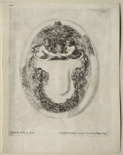 Collectie van verschillende caprices en nieuwe ontwerpen van cartouches en ornamenten: No 10 door Stefano della Bella