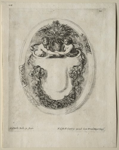 Collectie van verschillende grillen en nieuwe ontwerpen van cartouches en ornamenten: Nr. 10 door Stefano della Bella