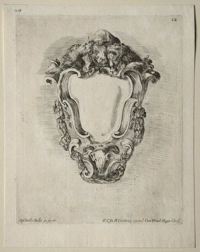 Collectie van Verschillende Caprices en Nieuwe Ontwerpen van Cartouches en Ornamenten: No 12 door Stefano della Bella