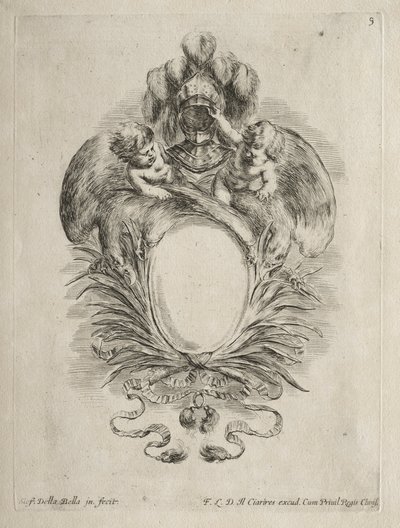 Collectie van verschillende grillen en nieuwe ontwerpen van cartouches en ornamenten: nr. 5 door Stefano della Bella