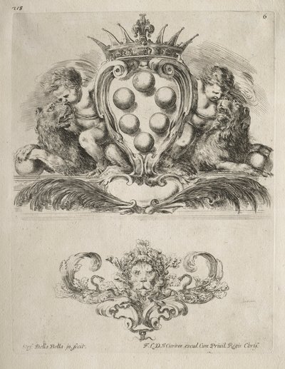 Collectie van Diverse Caprices en Nieuwe Ontwerpen van Cartouches en Ornamenten: Nr. 6 door Stefano della Bella