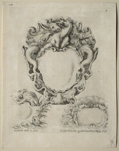 Collectie van Diverse Caprices en Nieuwe Ontwerpen van Cartouches en Ornamenten: Nr. 9 door Stefano della Bella