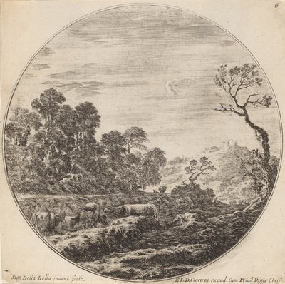 Koeien Grazend in een Vallei, 1646 door Stefano della Bella