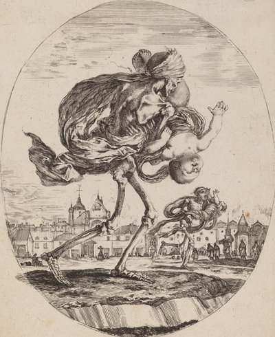 De dood draagt een kind naar rechts, waarschijnlijk 1648 door Stefano della Bella