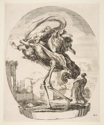 De dood voert een vrouw weg, uit De vijf doden, ca. 1648 door Stefano della Bella