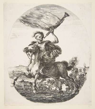 Dood te Paard met een Trompet, uit De vijf doden door Stefano della Bella