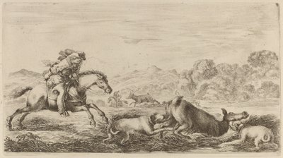 Hinde in een Moeras Aangevallen door Twee Honden door Stefano della Bella