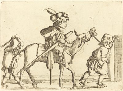 Dwerg die op een ezel rijdt door Stefano della Bella