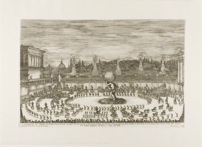 Ruiterballet in het amfitheater van de Boboli-tuinen door Stefano della Bella