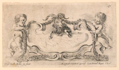 Wapenschild, nr. 17 uit "Raccolta di varii cappriccii et nove inventioni di cartelle et ornamenti" door Stefano della Bella