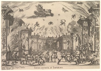 Vijfde scène, de hel, uit "Het huwelijk van de goden" (Le nozze degli Dei) door Stefano della Bella