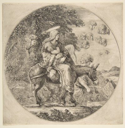 Vlucht naar Egypte, een ronde compositie, ca. 1662 door Stefano della Bella