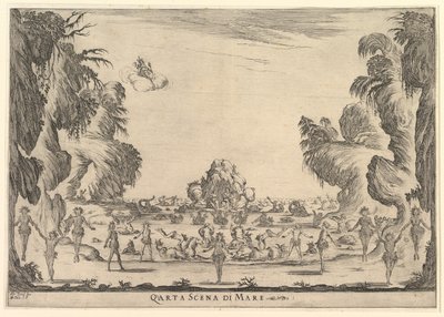 Vierde scène, de zee, uit Het huwelijk van de goden Le nozze degli Dei, 1637 door Stefano della Bella