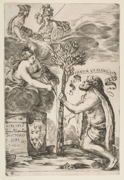 Frontispice voor Il Mercurio, III: Hercules plant zijn knots, 1652 door Stefano della Bella