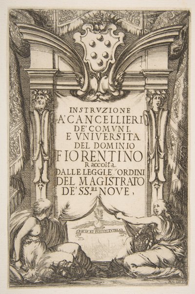 Frontispice voor de Instruzione a Cancellieri, 1635 door Stefano della Bella