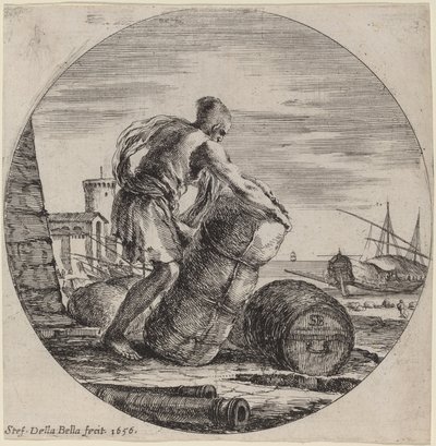 Galeislaaf die het Vrachtschip Trekt door Stefano della Bella
