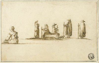 Groep Zittende en Staande Mannen en Vrouwen door Stefano della Bella