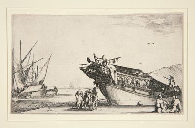 Havenscène uit een serie van acht Marines, Dev. 813 door Stefano della Bella