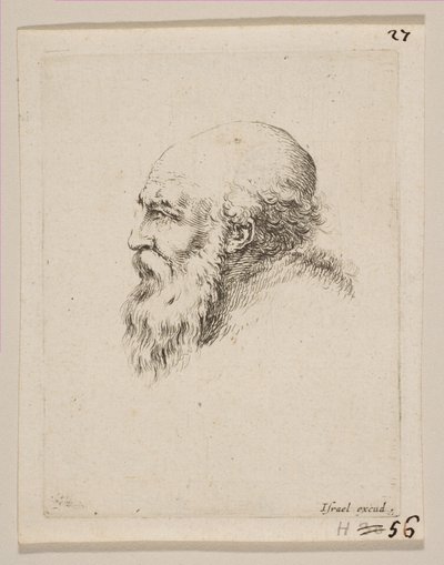 Hoofd van een kale en bebaarde oude man in profiel, uit Diverse hoofden en figuren Diverses, 1650 door Stefano della Bella