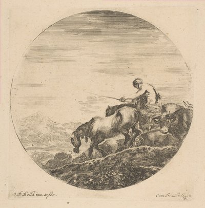 Herder te paard drijft dieren door Stefano della Bella