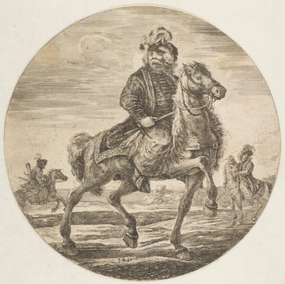 Hongaarse ruiter rijdt naar rechts, andere ruiters op de achtergrond door Stefano della Bella